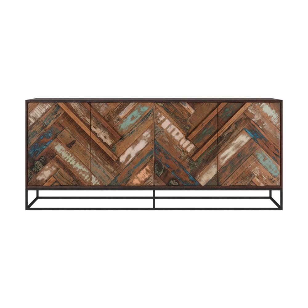 Buffet bahut KRABI 4 portes en acacia et bois recyclé chevrons 175 cm