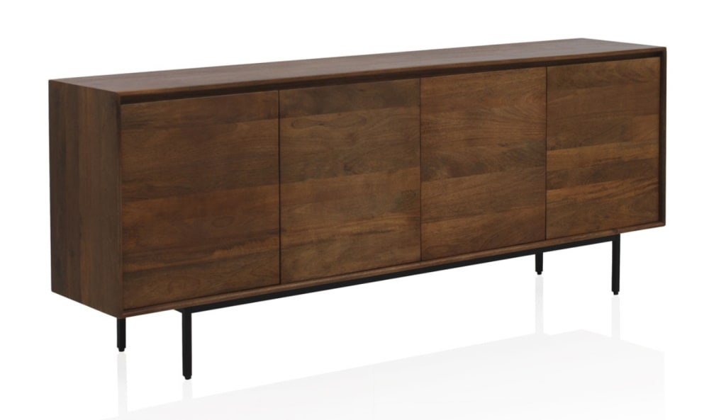Buffet enfilade GEESE HOME en manguier massif 200 cm avec 4 portes et base métal noir
