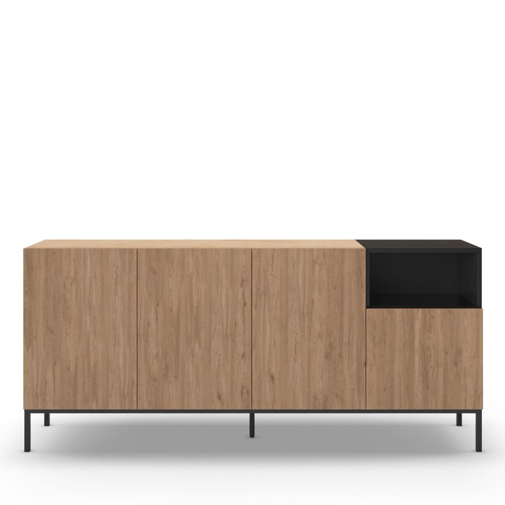 Grand buffet AUSTIN en bois et métal avec niche ouverte 180 cm à 4 portes