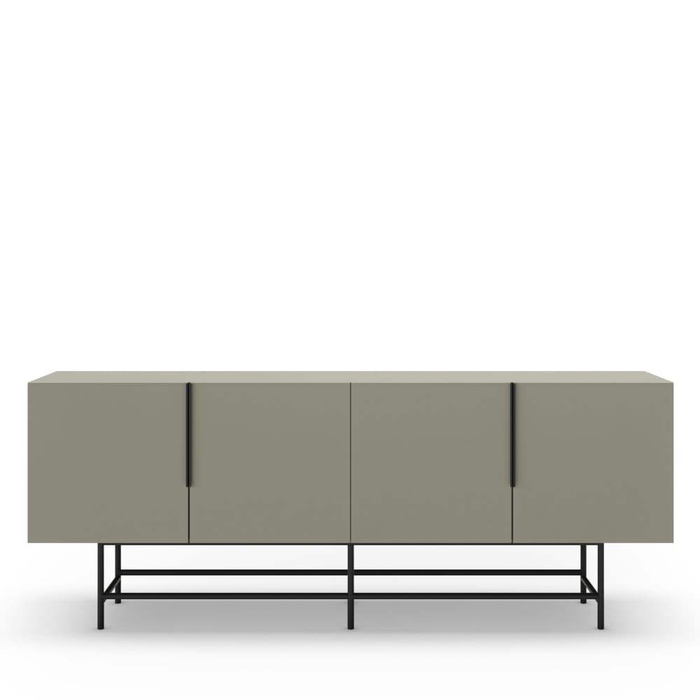 Grand buffet VINTARA vert amande bois et métal 200 cm avec 4 portes