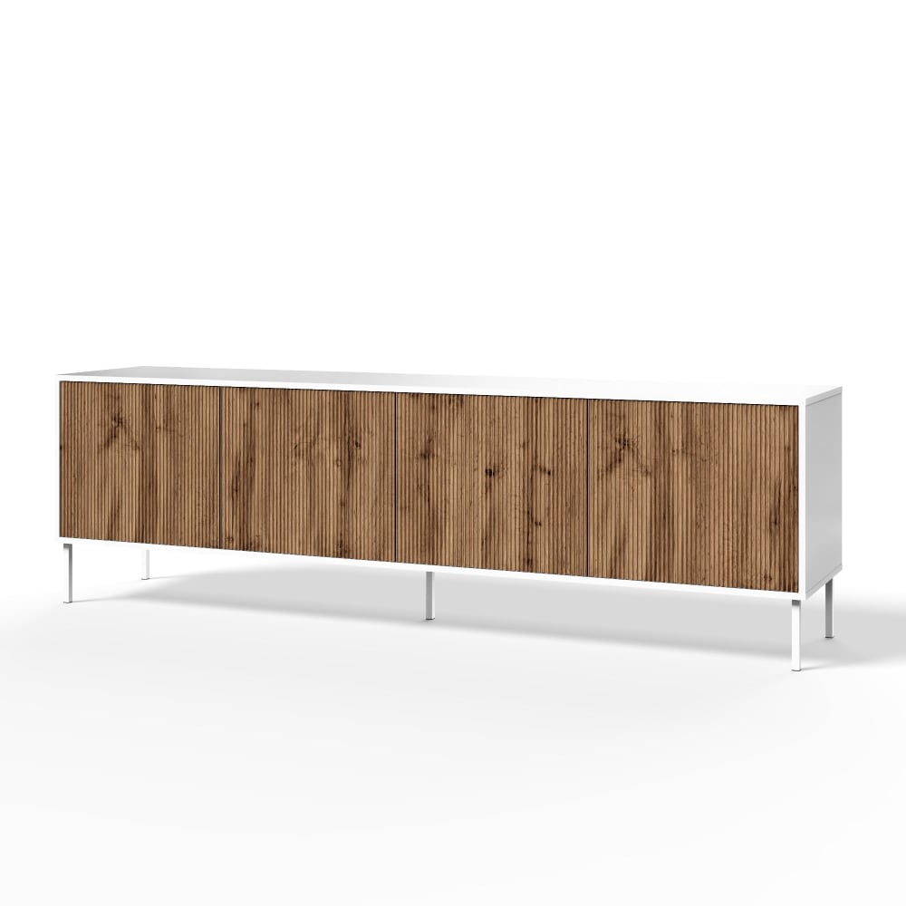 Grand buffet BUDAPEST effet chêne et blanc mat 238 cm
