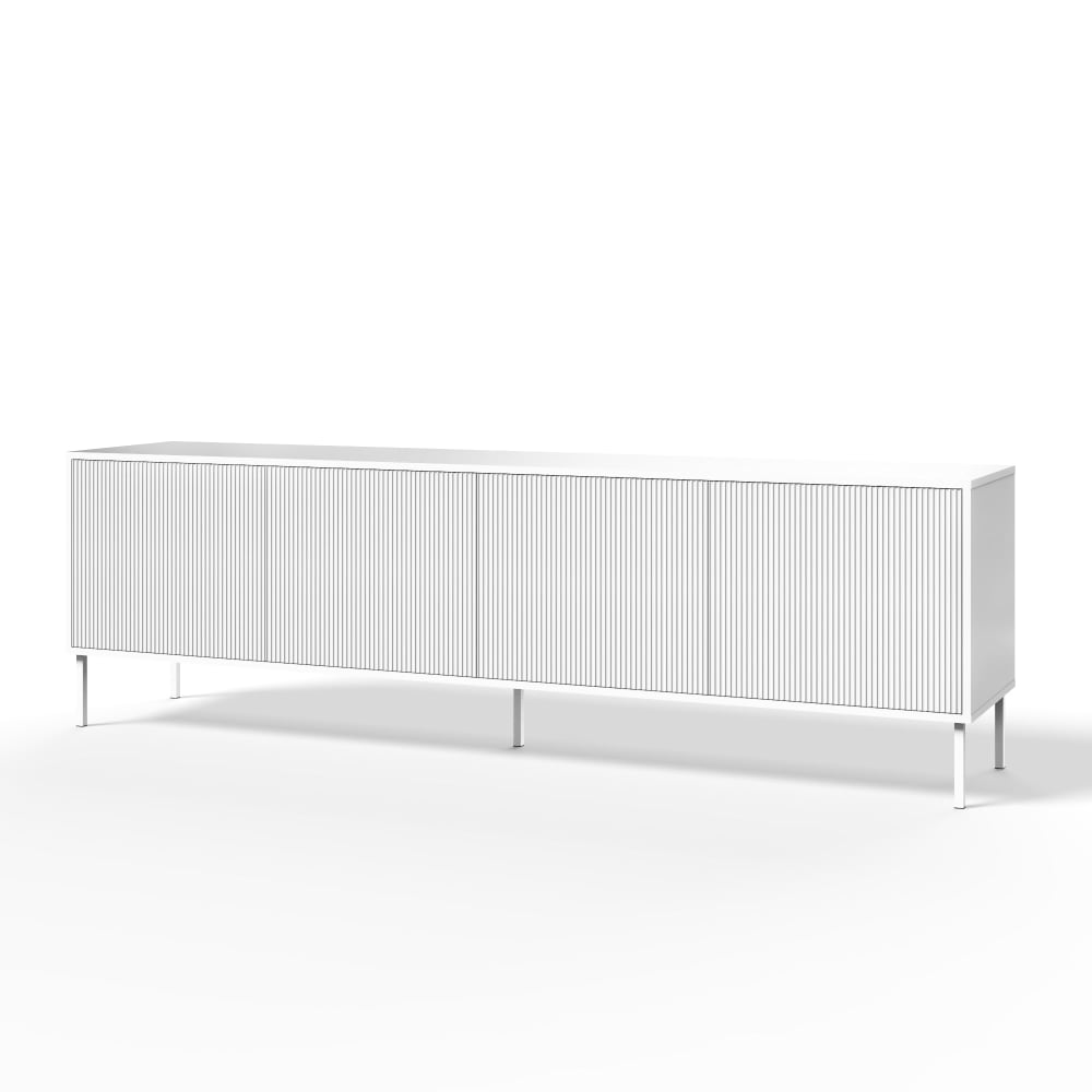 Buffet enfilade BUDAPEST blanc mat 238 cm sur pieds métal