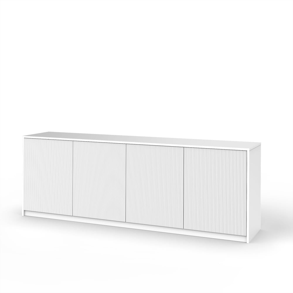 Très grand buffet BUDAPEST 4 portes blanc mat rainuré 238 cm