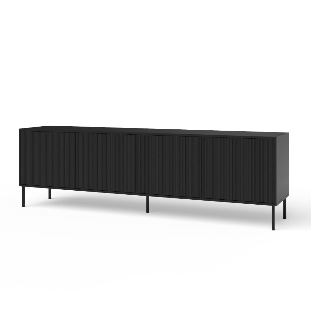 Buffet enfilade BUDAPEST noir mat 238 cm avec 4 portes rainurées