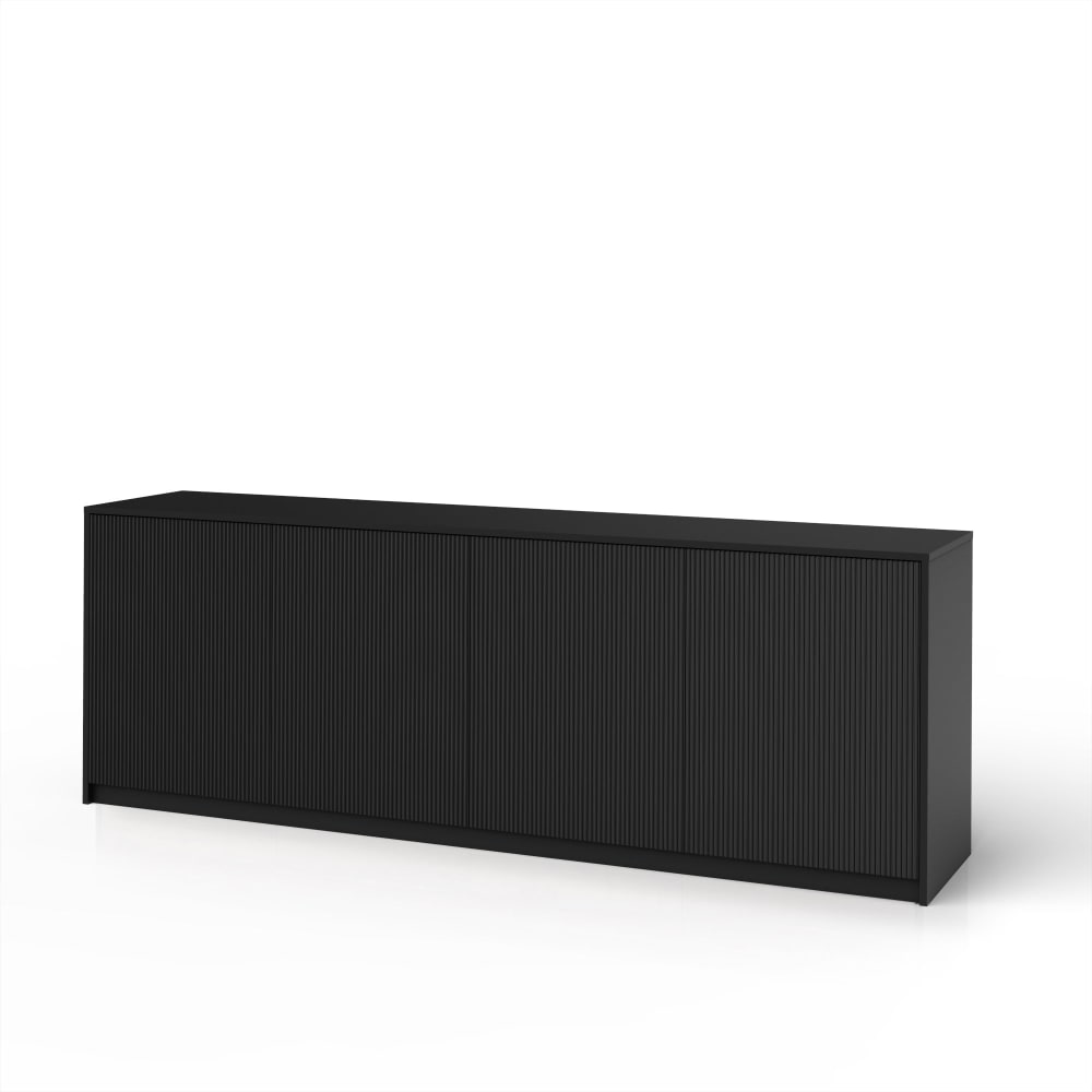 Buffet bahut BUDAPEST noir mat 238 cm à 4 portes rainurées