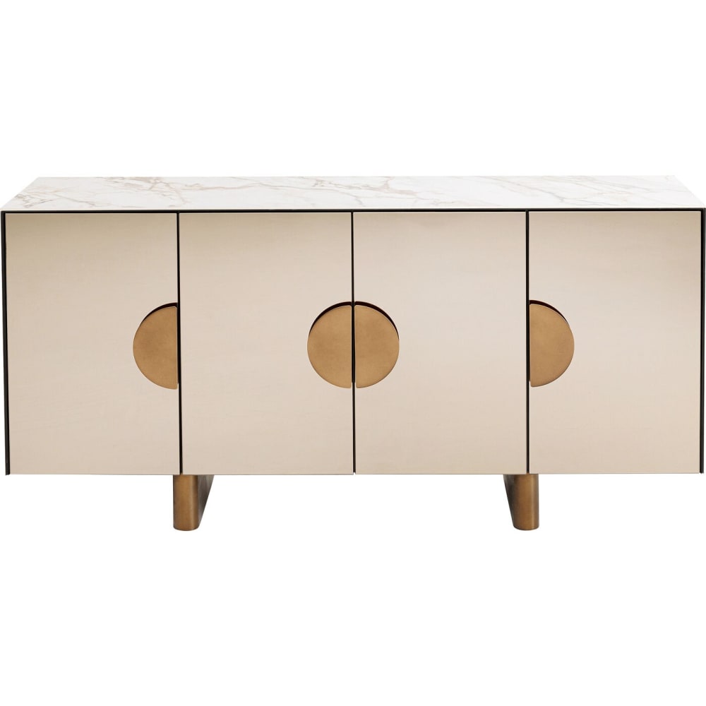 Grand buffet LUNAR 4 portes en verre miroir et plateau en grès 160 cm