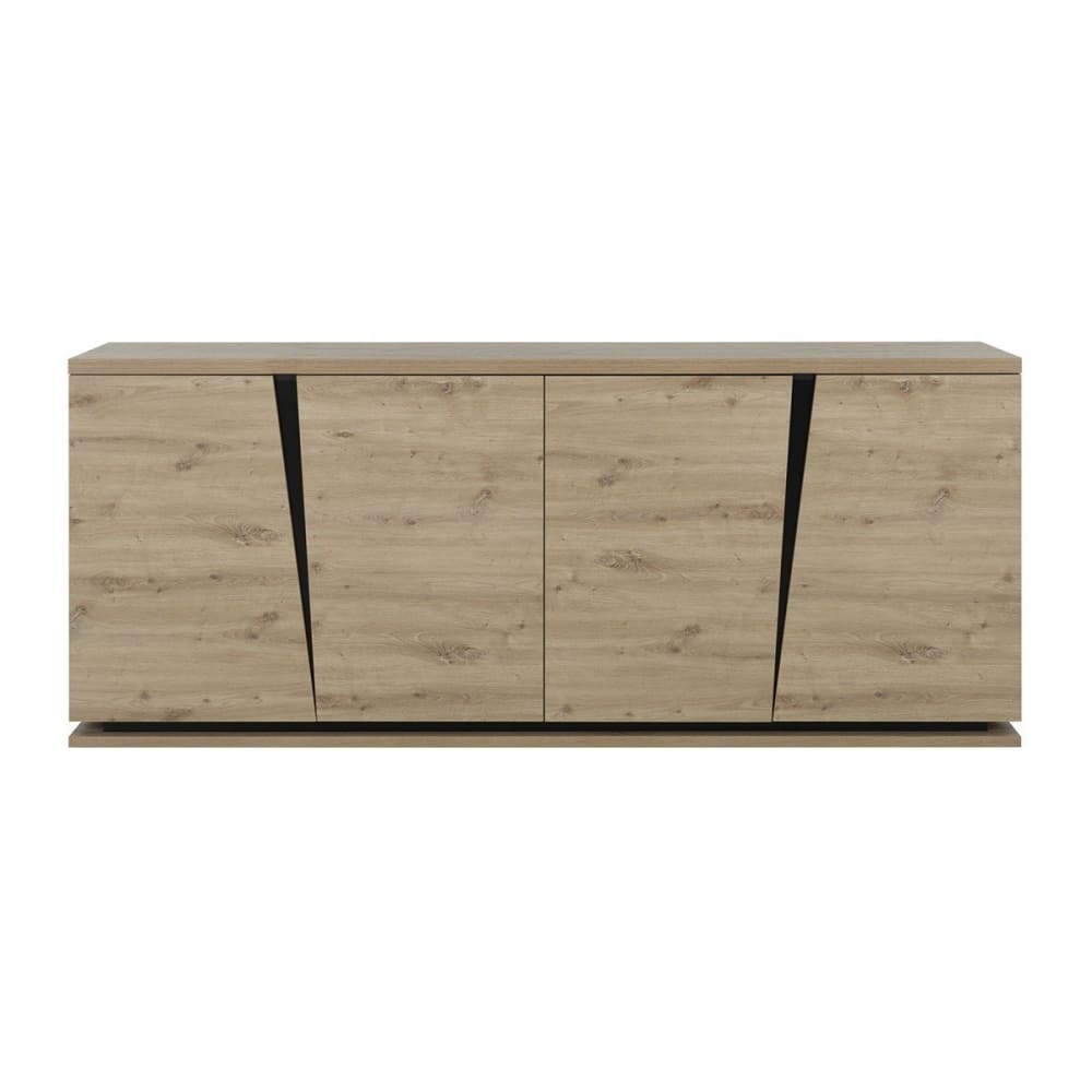 Très grand buffet CRACK 4 portes décor chêne et noir 221 cm