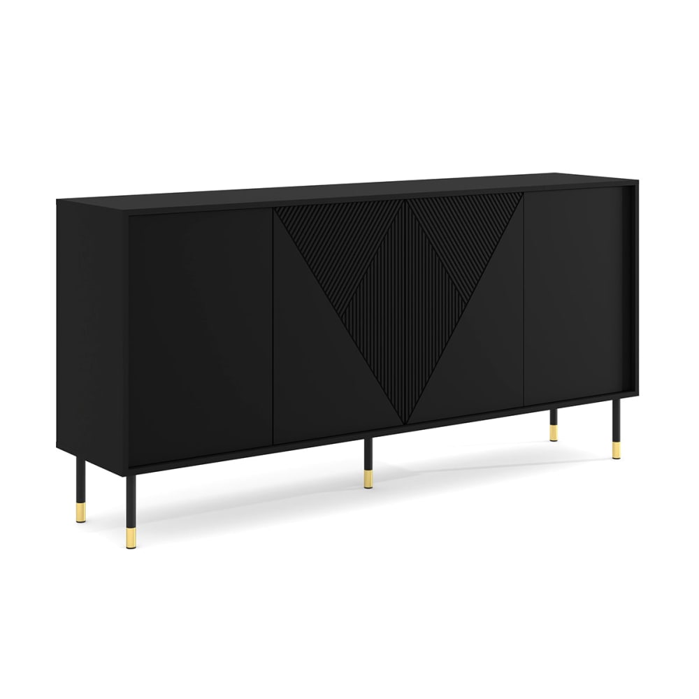 Grand buffet AGLAE noir mat sur pieds noir et or 180 cm
