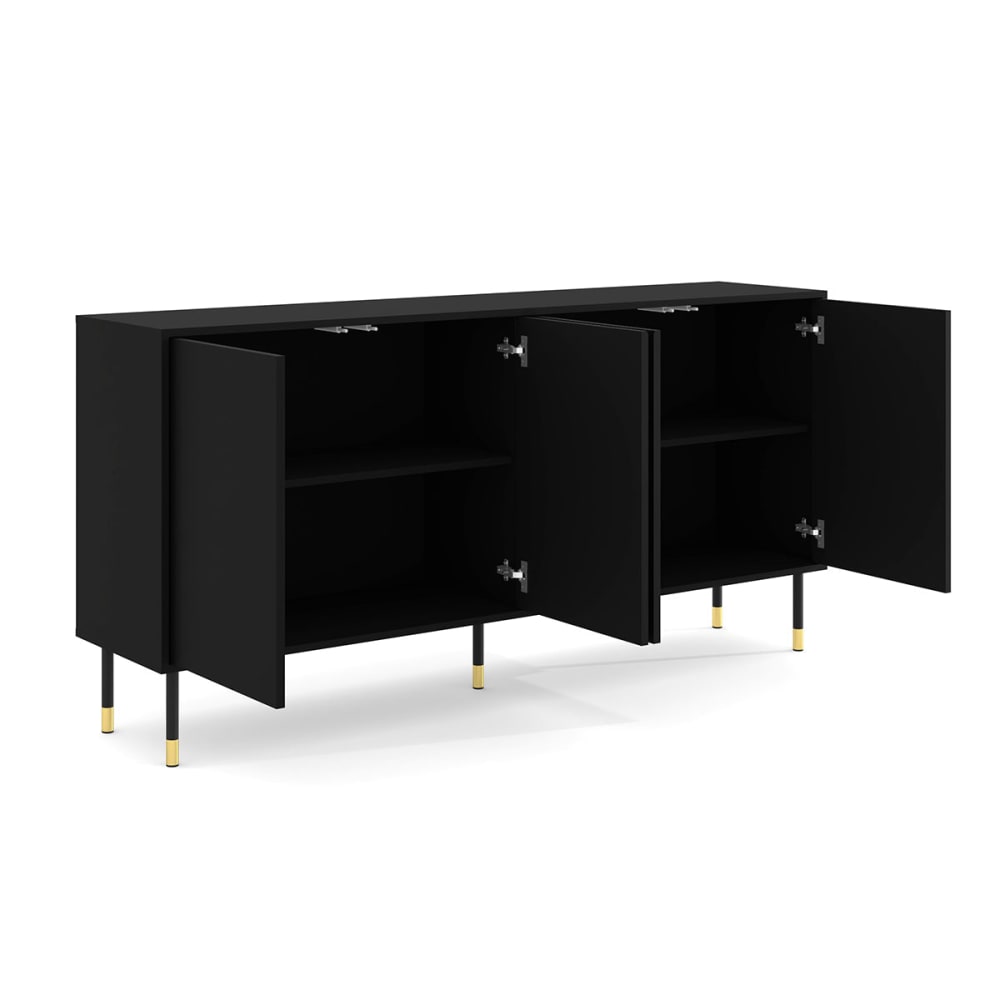 Buffet AGLAE noir mat portes ouvertes