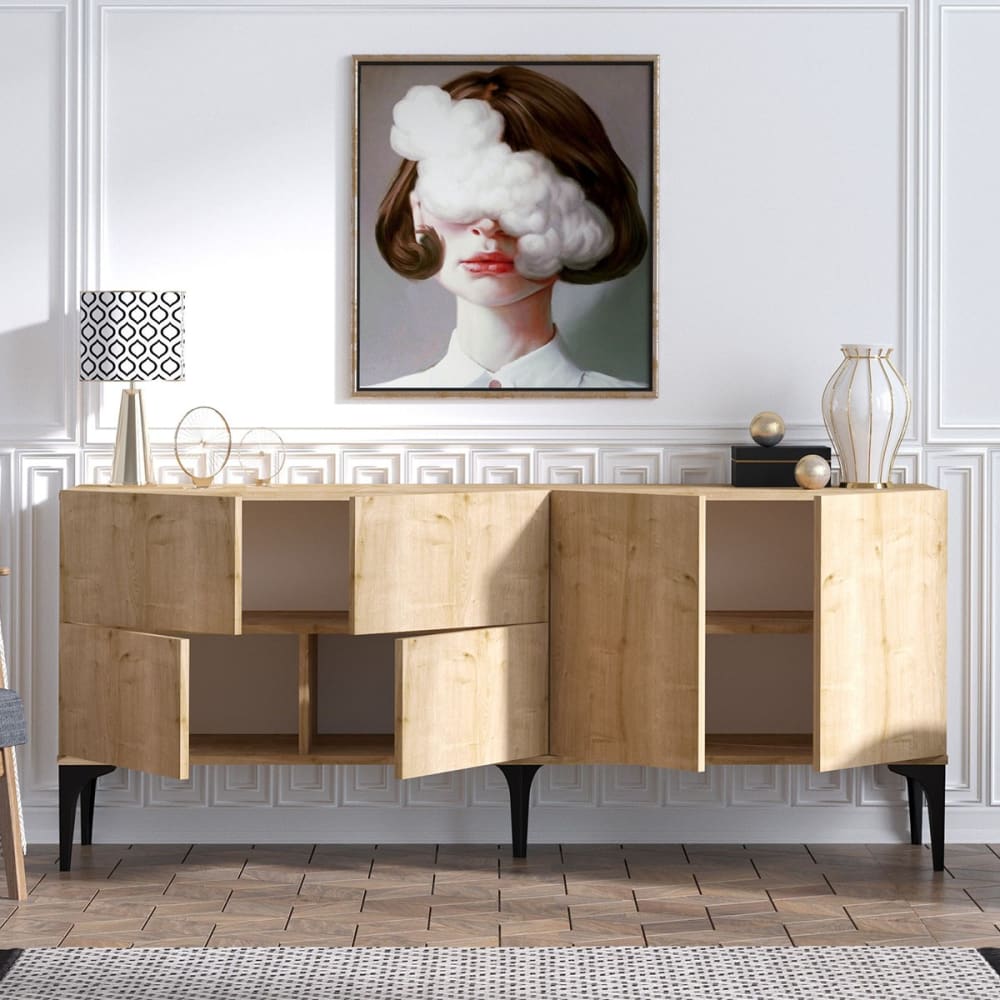Buffet LAIKA fixé au mur avec ses six portes ouvertes