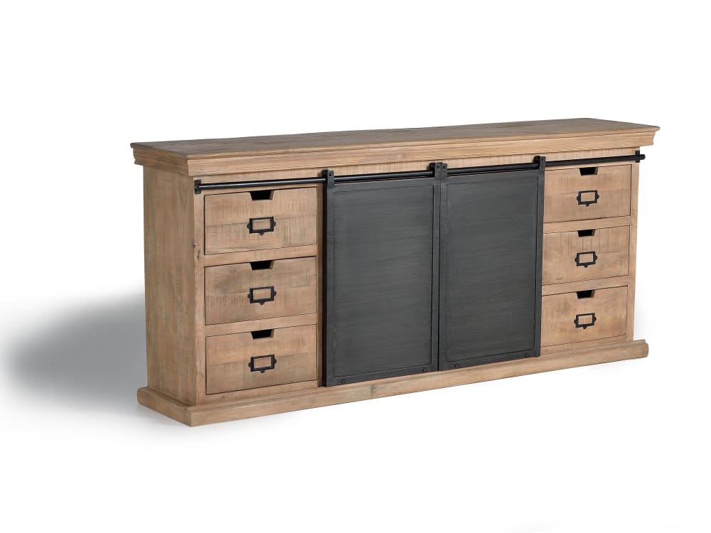 Buffet enfilade industriel GINER Y COLOMER en manguier et métal 190 cm avec 6 tiroirs