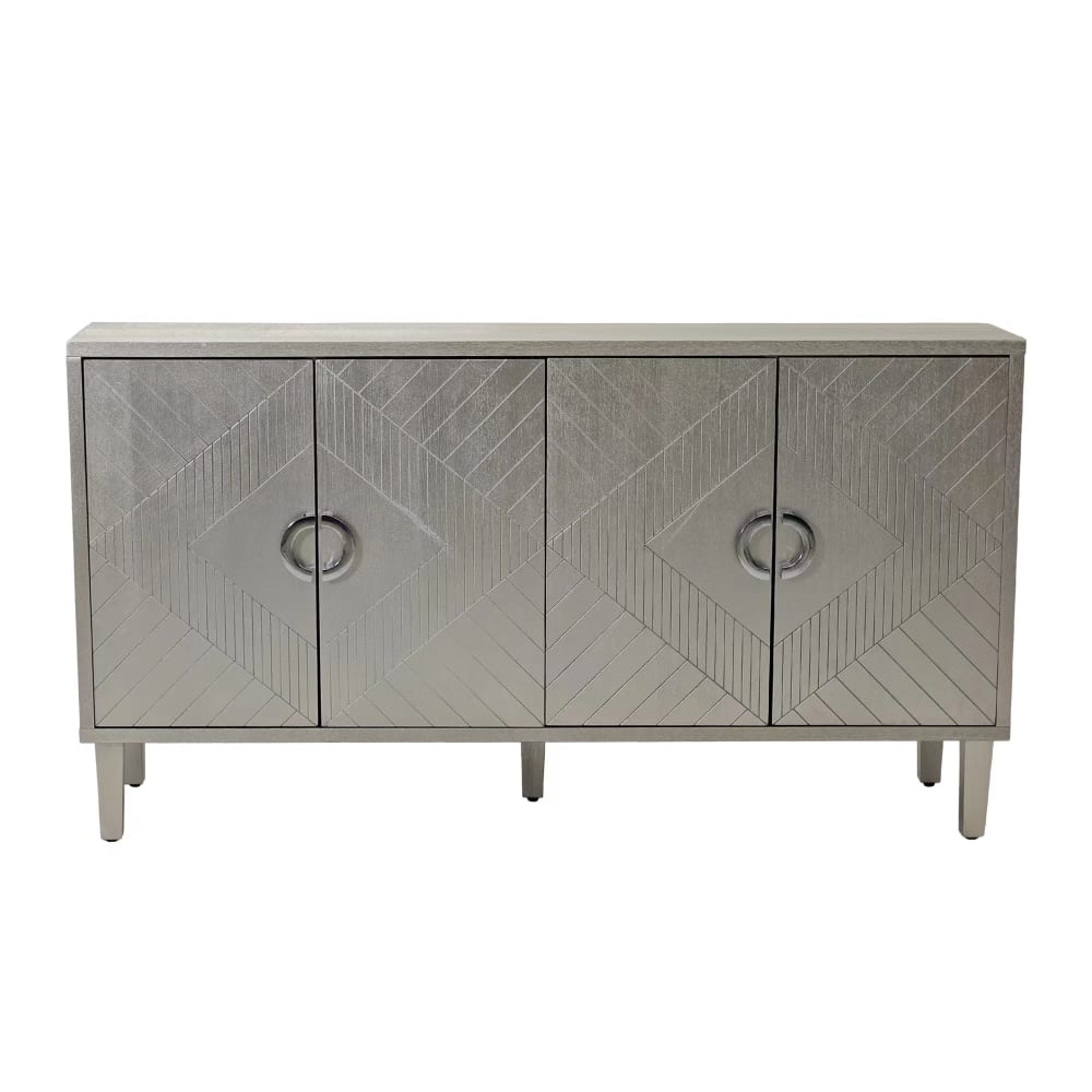 Buffet enfilade URBAN MEUBLE argenté 152 cm avec 4 portes à motifs géométriques