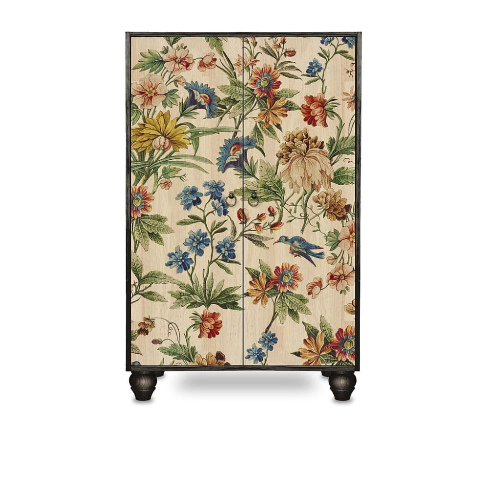 Buffet vaisselier AMAZONIA à imprimé floral sur fond noir 75 cm avec 2 portes