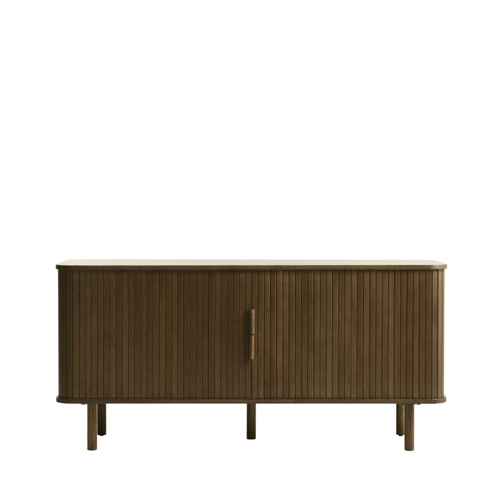Buffet bahut CALLAN bois foncé à portes coulissantes striées 160 cm
