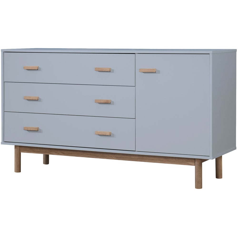 Buffet enfilade MELANIE effet chêne et gris 144 cm avec 3 tiroirs