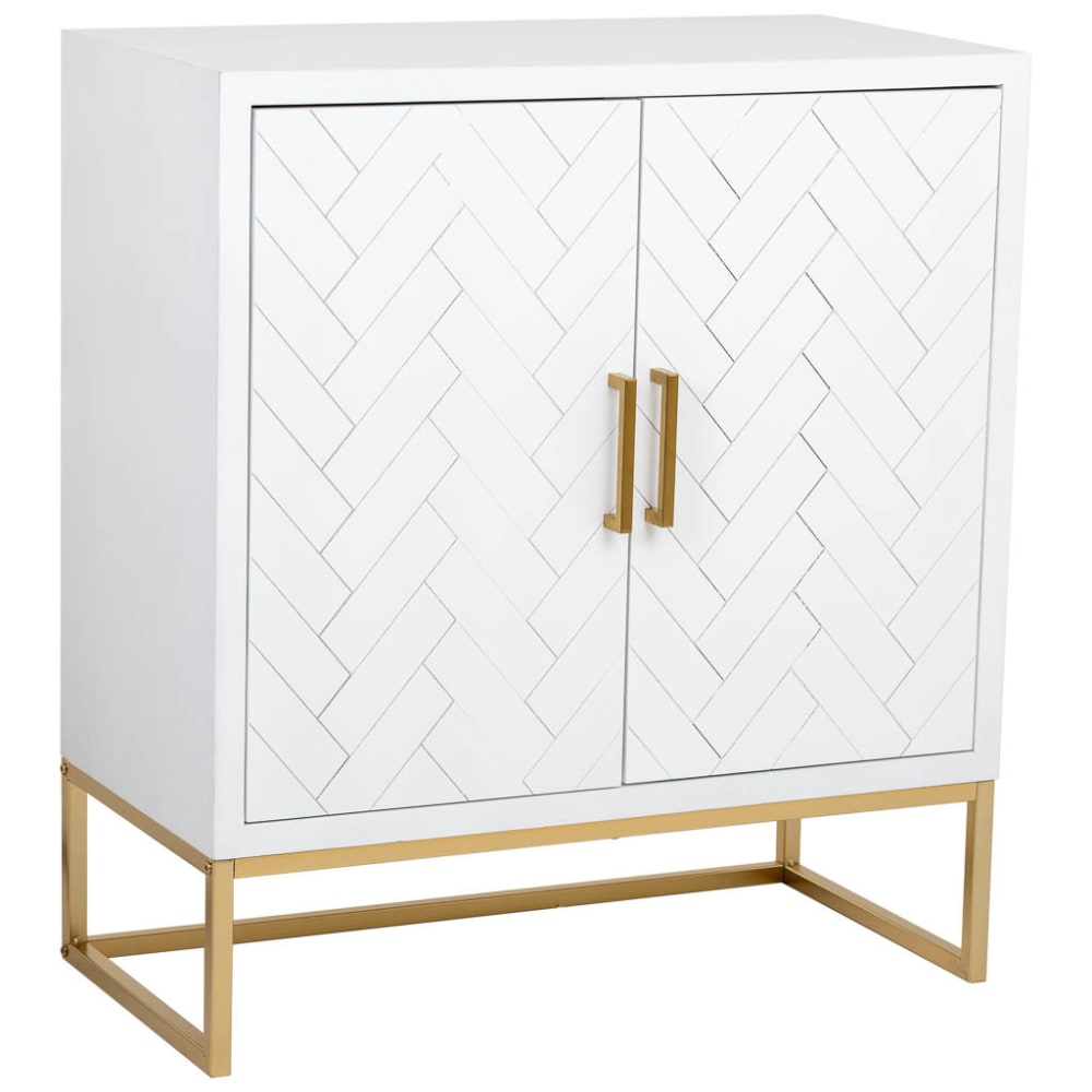 Buffet blanc MARTA à motif chevrons et pieds dorés 80 cm