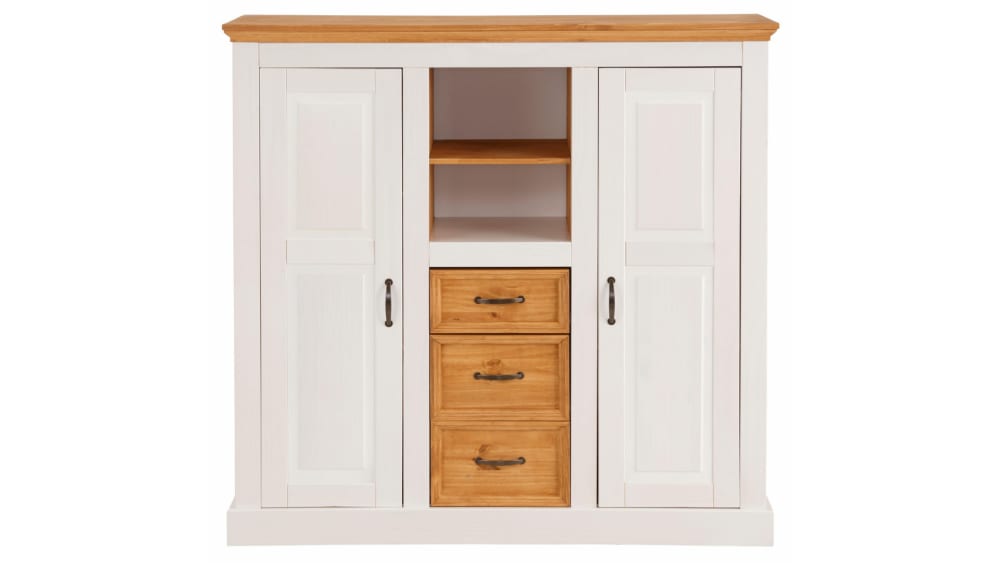 Grand buffet haut SELMA en pin massif 2 portes et 3 tiroirs