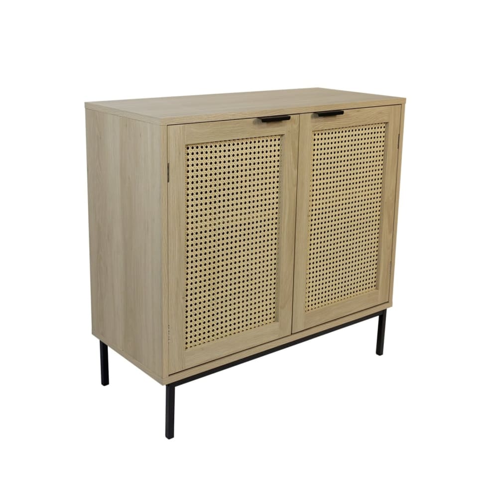 Petit buffet BOX & BEYOND en cannage et bois naturel 80 cm à 2 portes