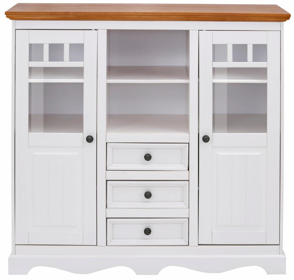Buffet vaisselier MELISSA 2 portes vitrées et 3 tiroirs en bois massif