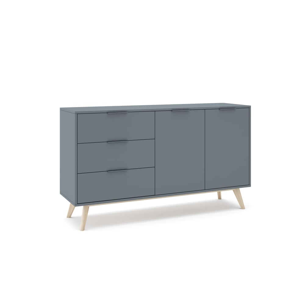 Buffet enfilade KLIMEA bleu 140 cm avec 2 portes et 3 tiroirs