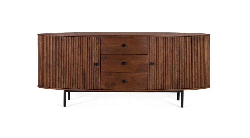 Grand buffet LUDHIANA en acacia et métal 180 cm avec 2 portes et 3 tiroirs