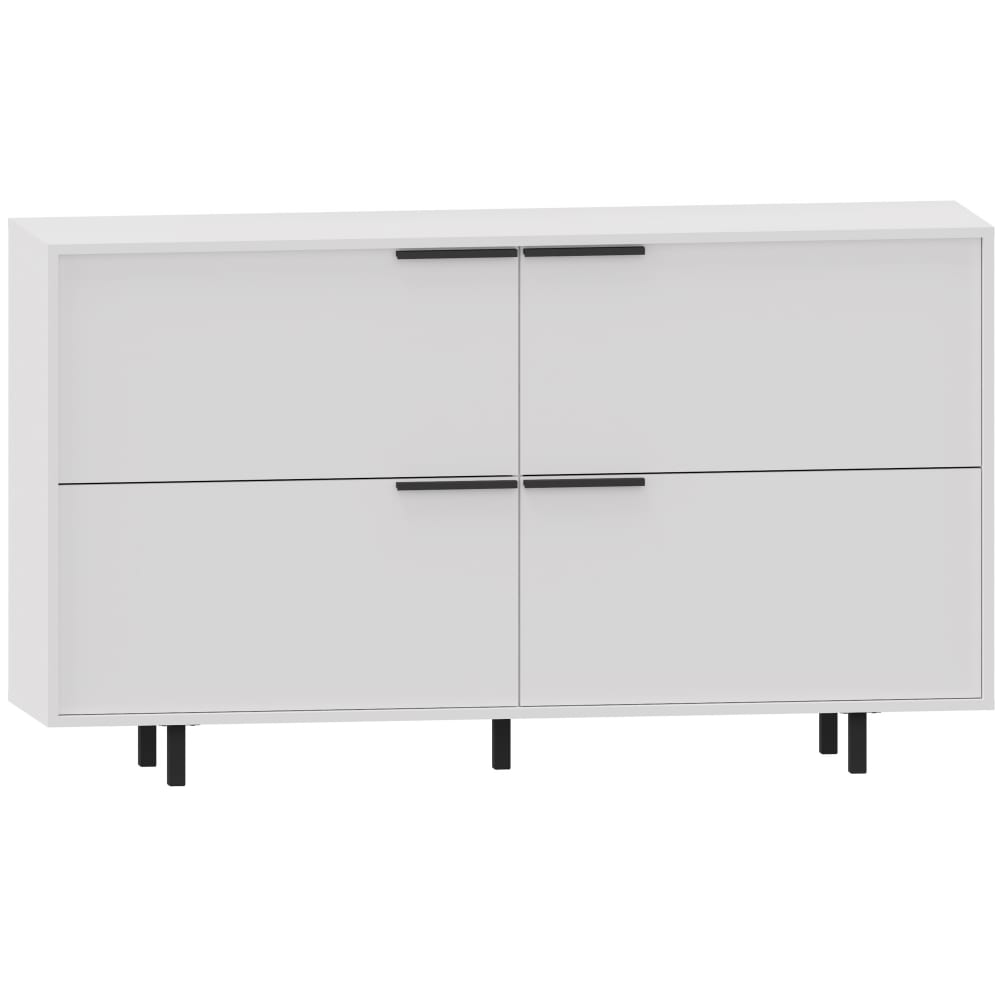 Buffet ALBERTO blanc 4 portes battantes pieds métal noir 150 cm