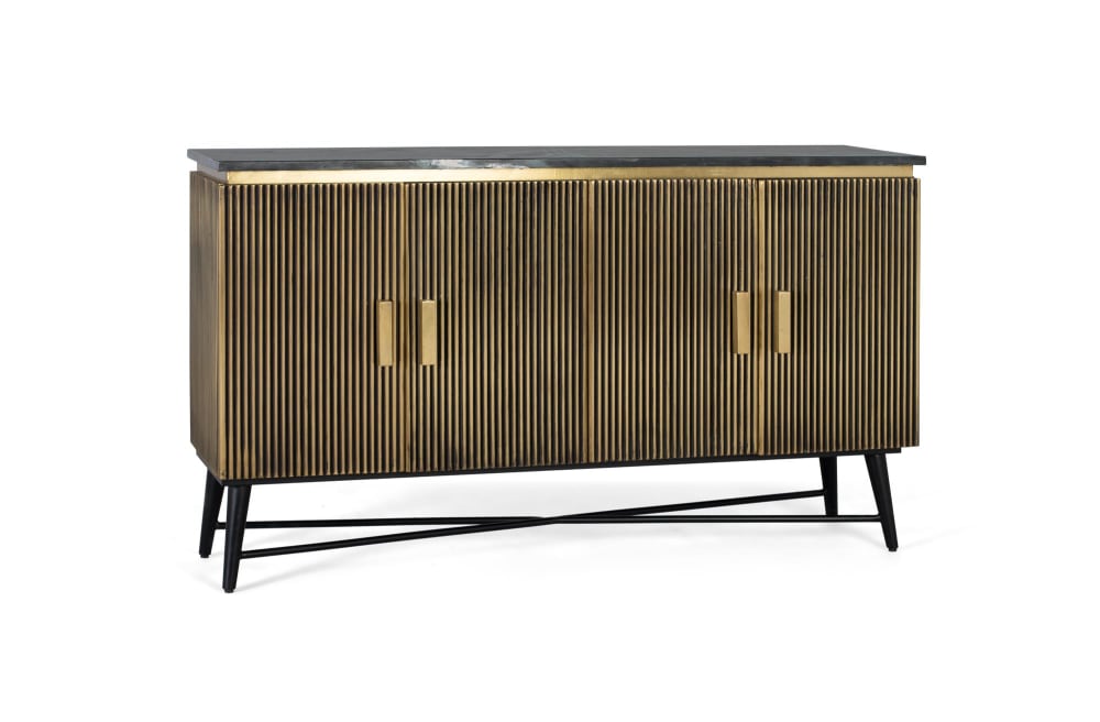 Détail de la finition bronze des portes du buffet SAMBHAL