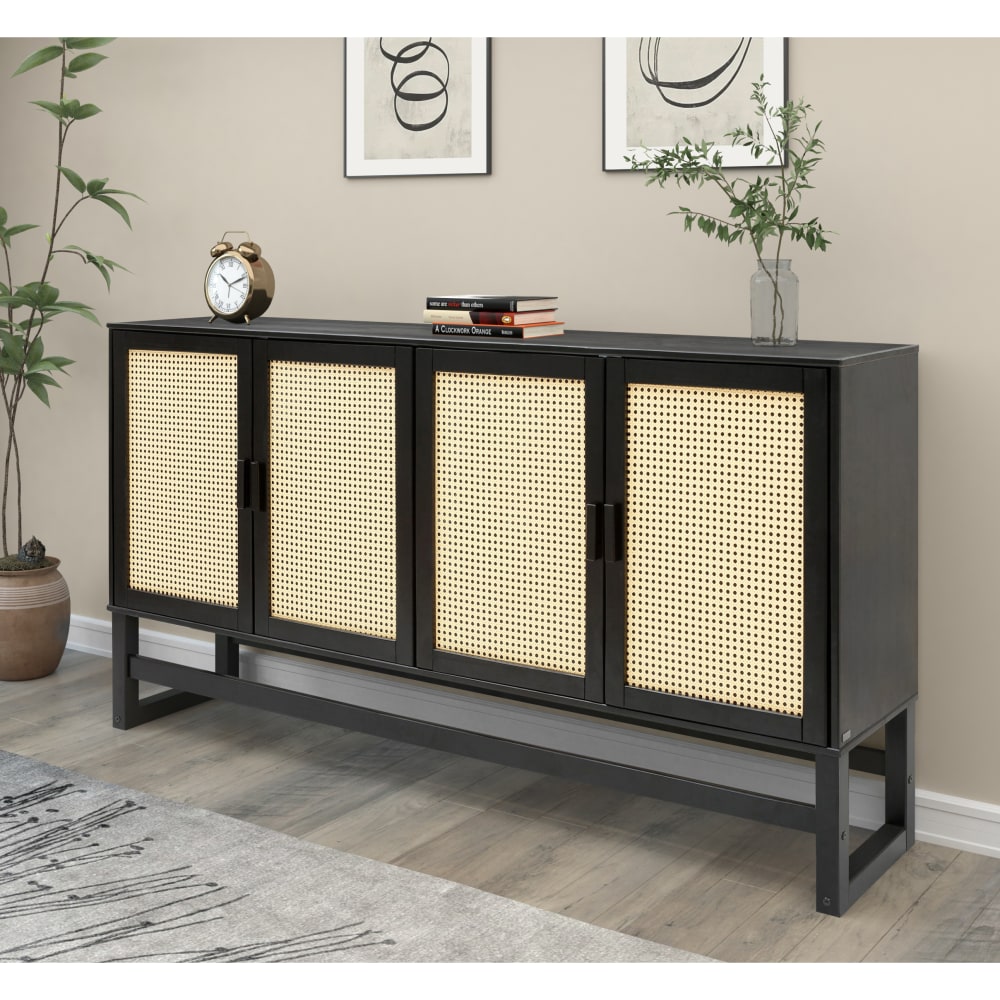 Détail du tressage de rotin des portes du buffet JOLENE