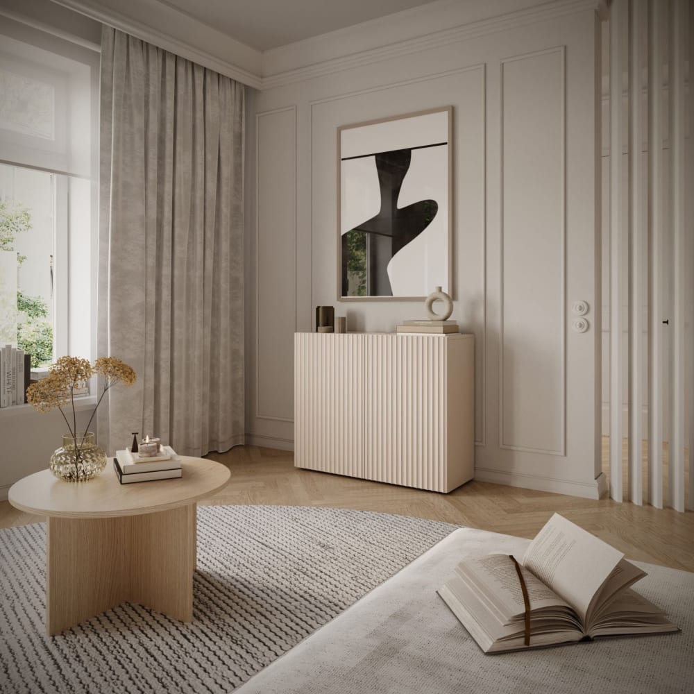 Vue latérale du buffet SUNDS beige cachemire
