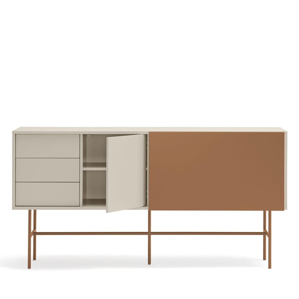 Buffet NUBE tiroirs ouverts sur ses niches de rangement