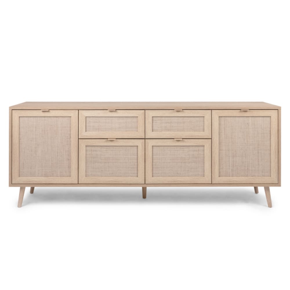 Buffet enfilade TIVAT effet cannage et chêne Sonoma 180 cm 4 portes