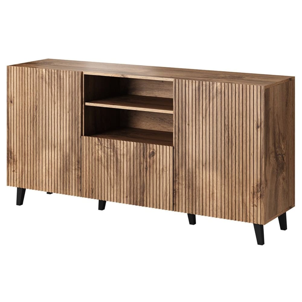 Buffet bas COME 2 portes 1 tiroir et niches effet bois 150 cm