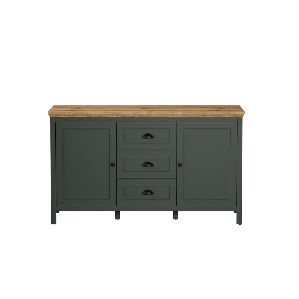 Buffet bas STANTON vert profond et chêne naturel 146 cm
