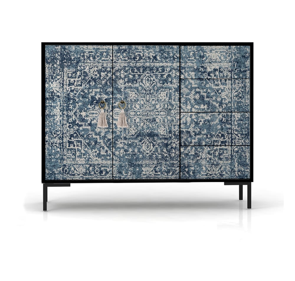 Buffet bas WILMA 2 portes et 4 tiroirs imprimé floral 113 cm