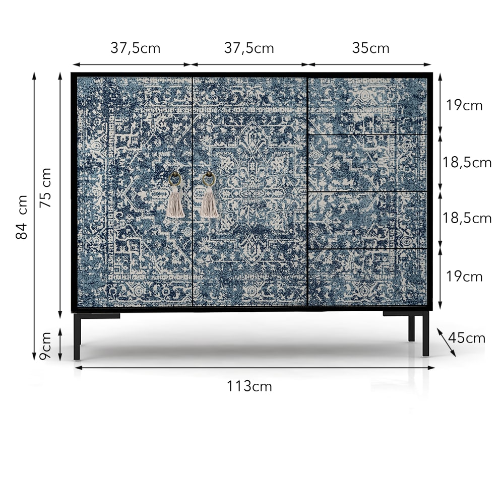 Buffet WILMA portes ouvertes sur ses rangements