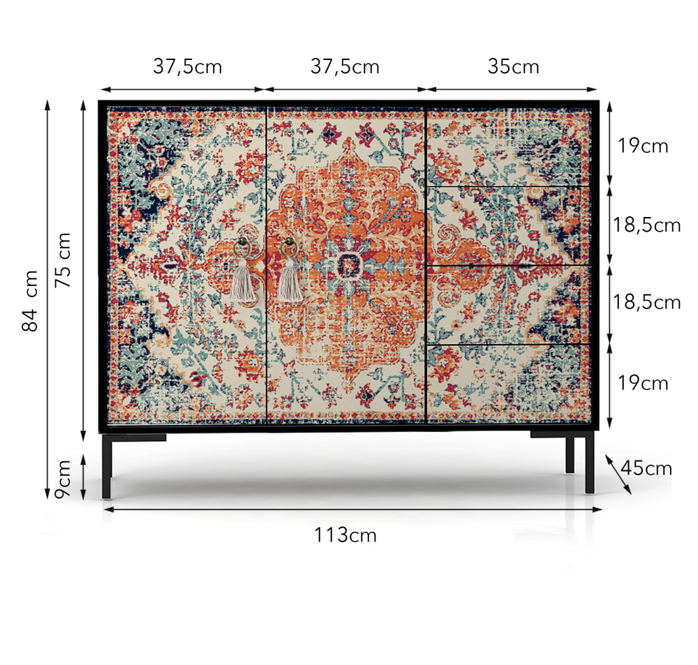Buffet WILMA portes ouvertes sur le volume de rangement