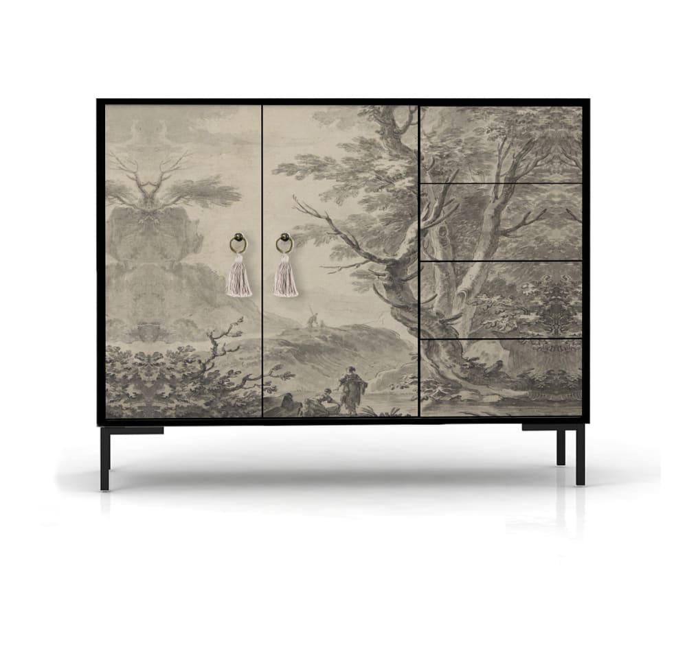 Buffet WILMA imprimé fleuri sur fond noir 113 cm