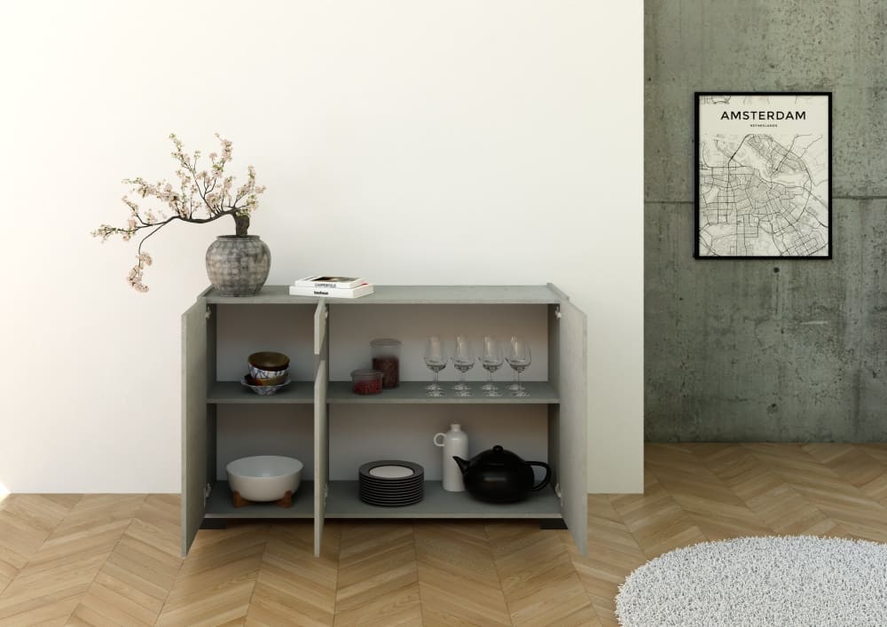 Buffet RIFLESSO ouvert sur ses deux compartiments