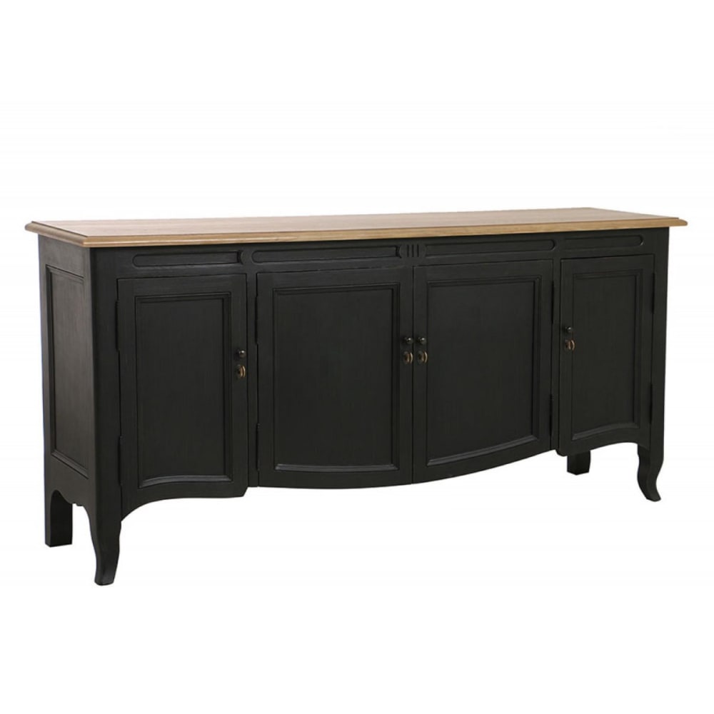 Buffet bahut MANOIR en pin et frêne massifs patinés noir 200 cm