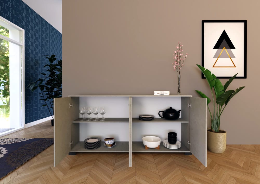 Buffet LUMINA portes ouvertes sur les deux compartiments