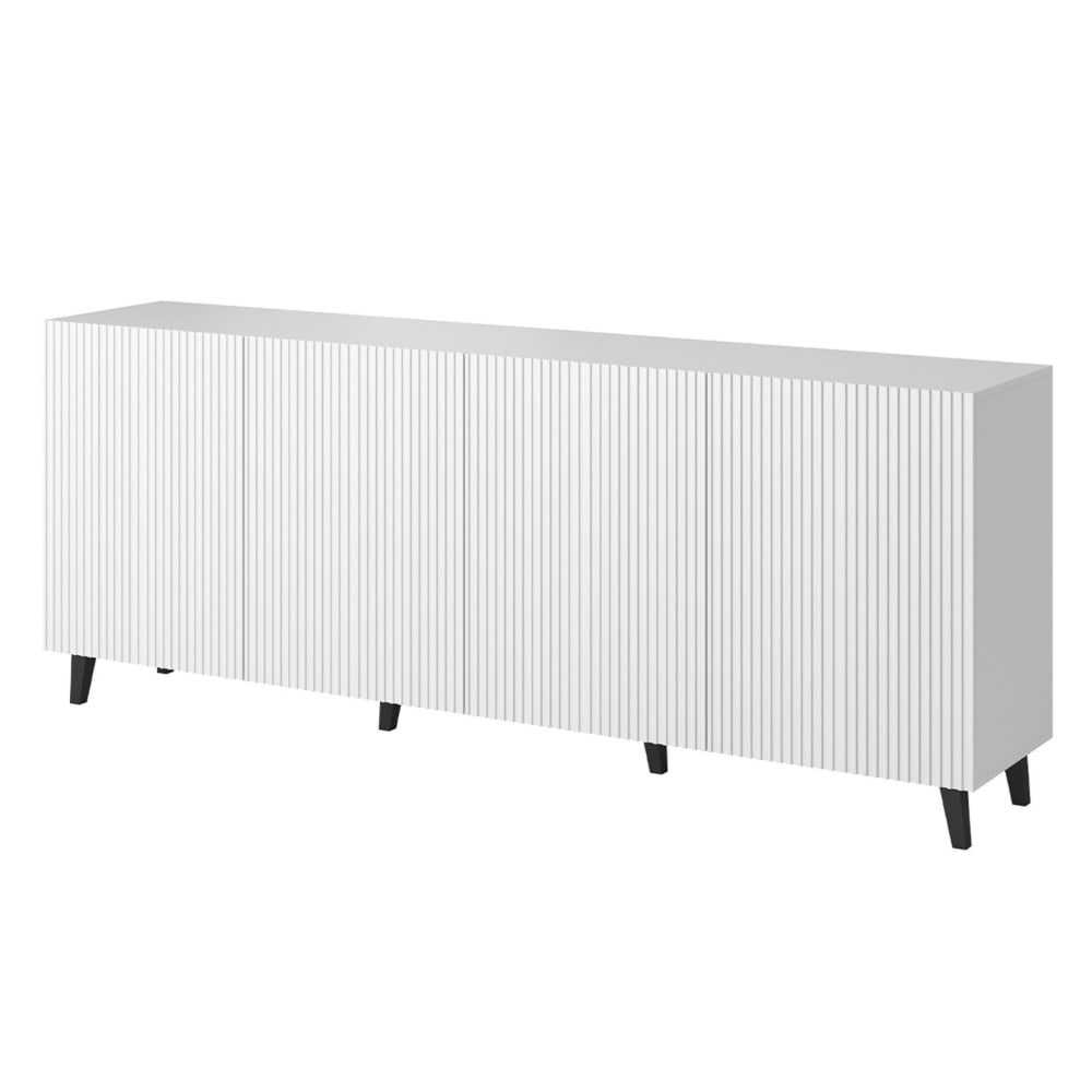 Buffet enfilade SANNA 4 portes blanc et noir sur pieds hauts 200 cm