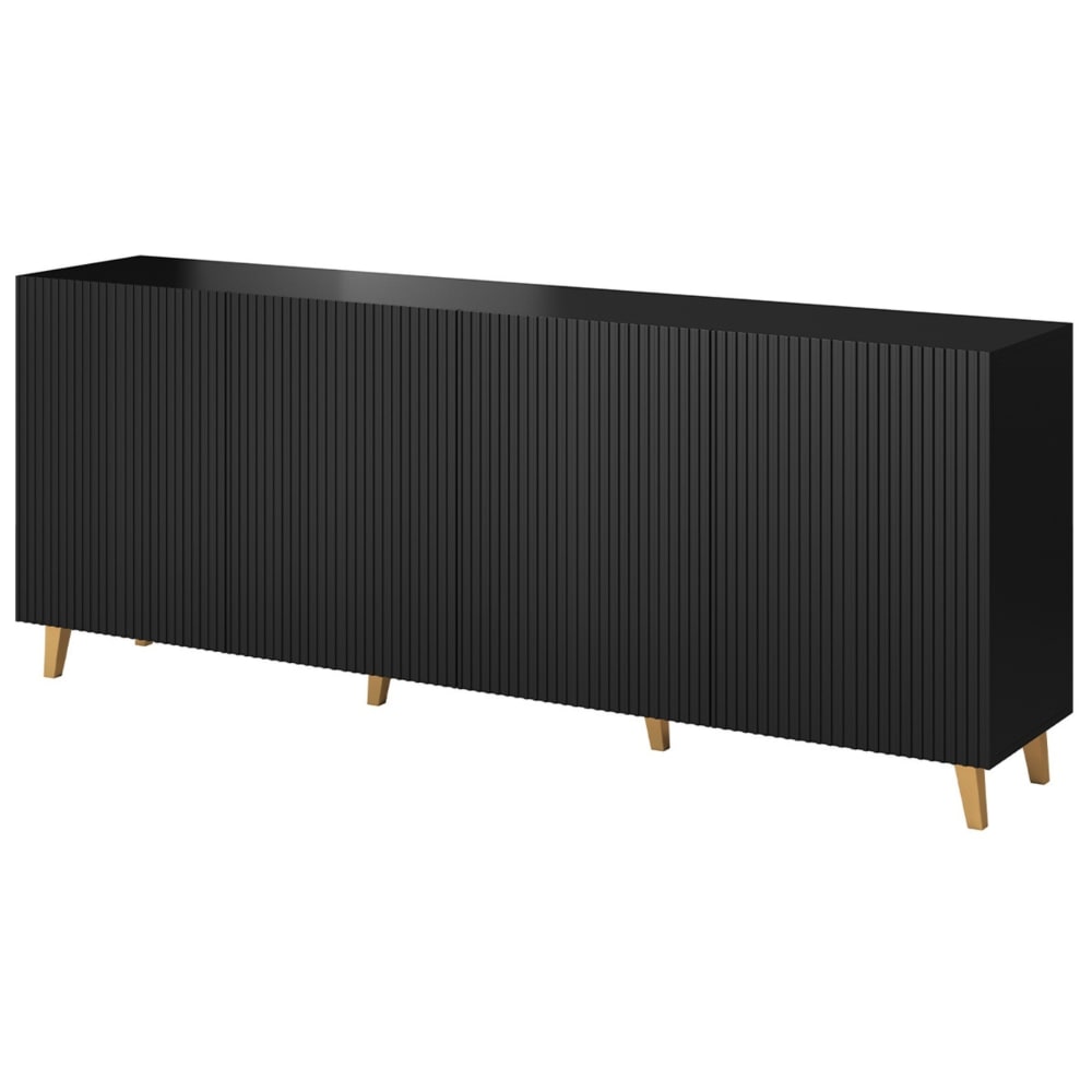 Grand buffet bas SANNA 4 portes noir et blanc 200 cm sur pieds hauts