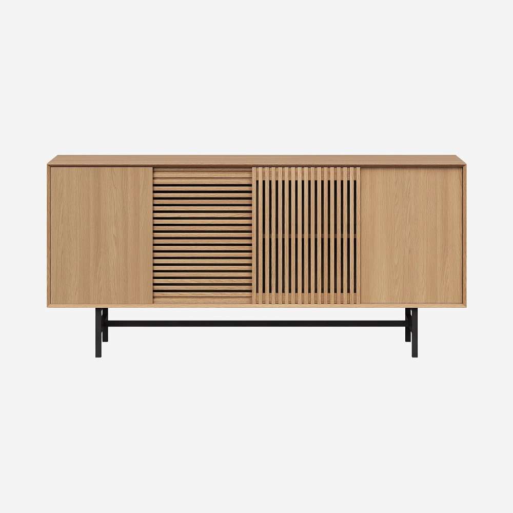 Buffet bas enfilade ELYA en chêne 186 cm avec 4 portes coulissantes