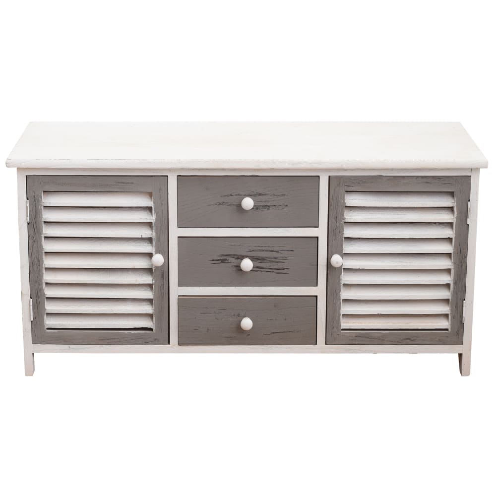 Petit buffet bas MY HOME blanc et gris 90 cm avec 2 portes et 3 tiroirs