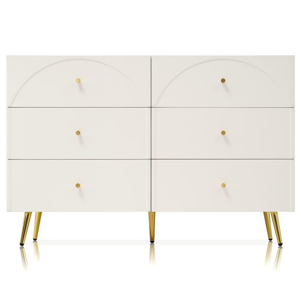 Buffet bas URBAN MEUBLE blanc à 6 tiroirs et pieds dorés