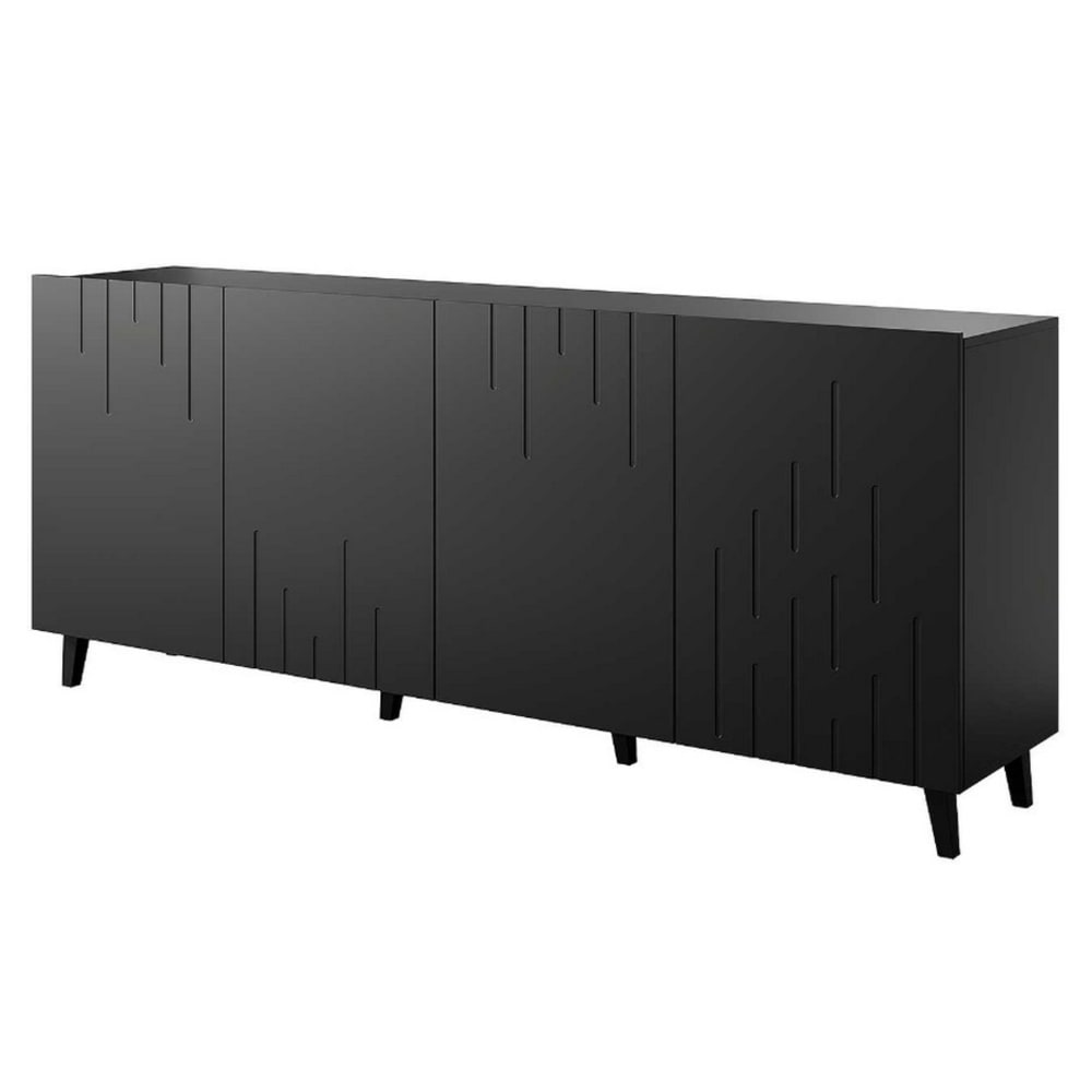 Grand buffet bahut contemporain 4 portes noir mat 200 cm - SPIRO