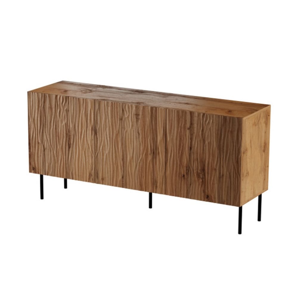 Buffet bas 3 portes décor chêne wotan en relief 152 cm - MOKT