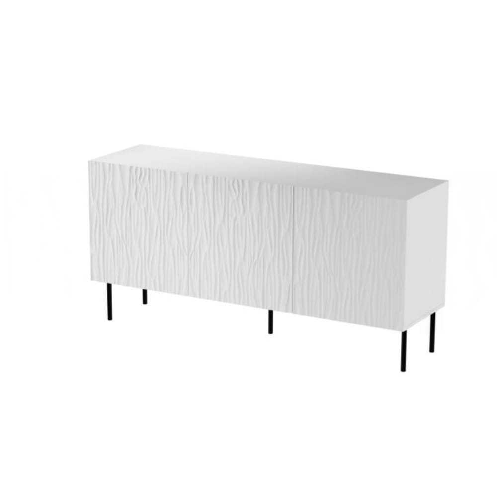 Buffet bas MOKT 3 portes blanc mat à décor en relief 152 cm