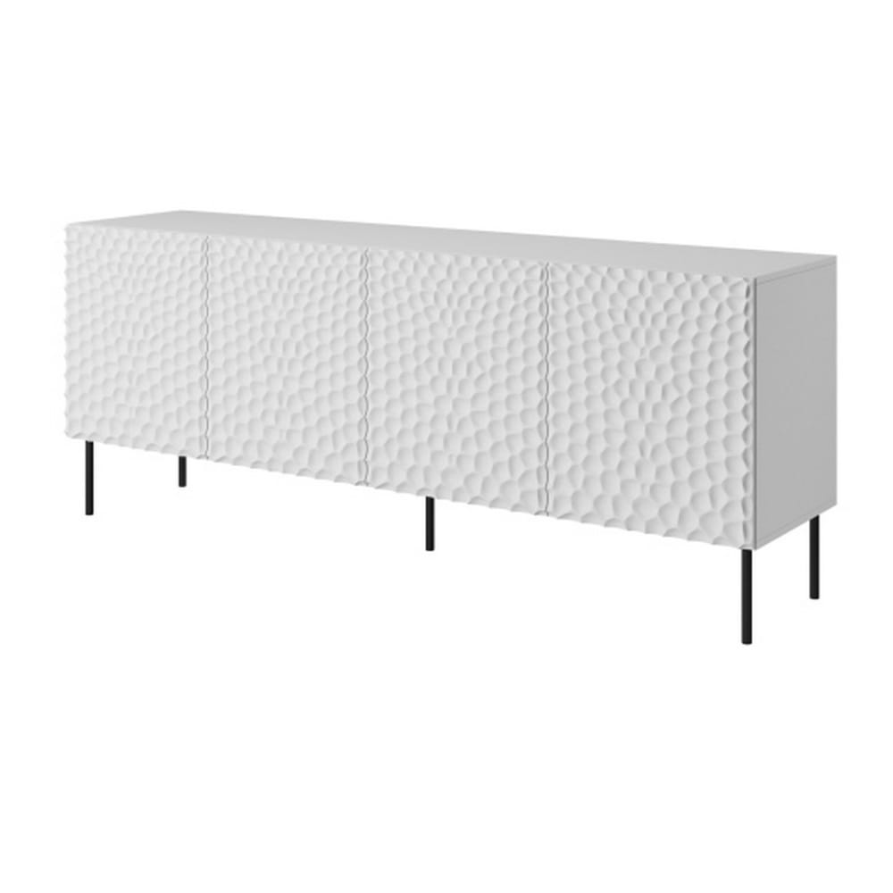 Buffet bas 4 portes blanc mat à façades en relief 190 cm - SUMOC
