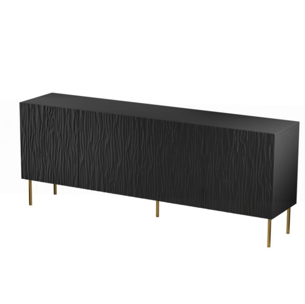 Grand buffet bas MOKT noir mat 190 cm sur pieds en acier doré